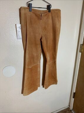 Vintage playboy tan suede leather cropped flared pants